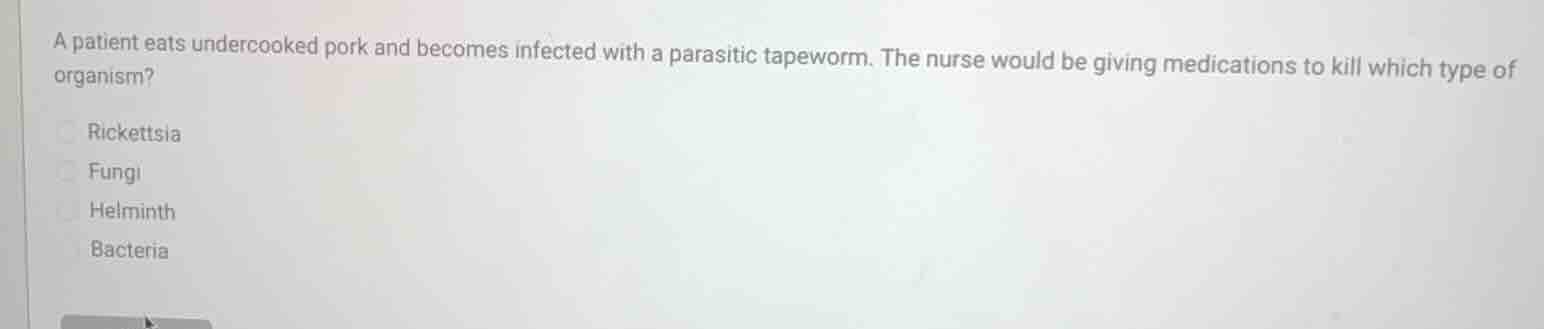 a patient eats undercooked pork and becomes infected with a parasitic t…
