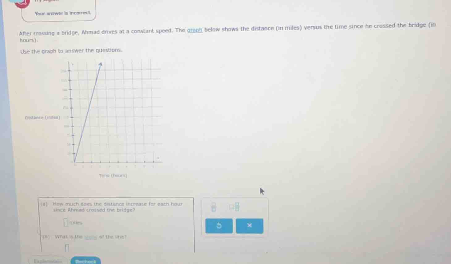 your answer is incorrect. after crossing a bridge, ahmad drives at a co…