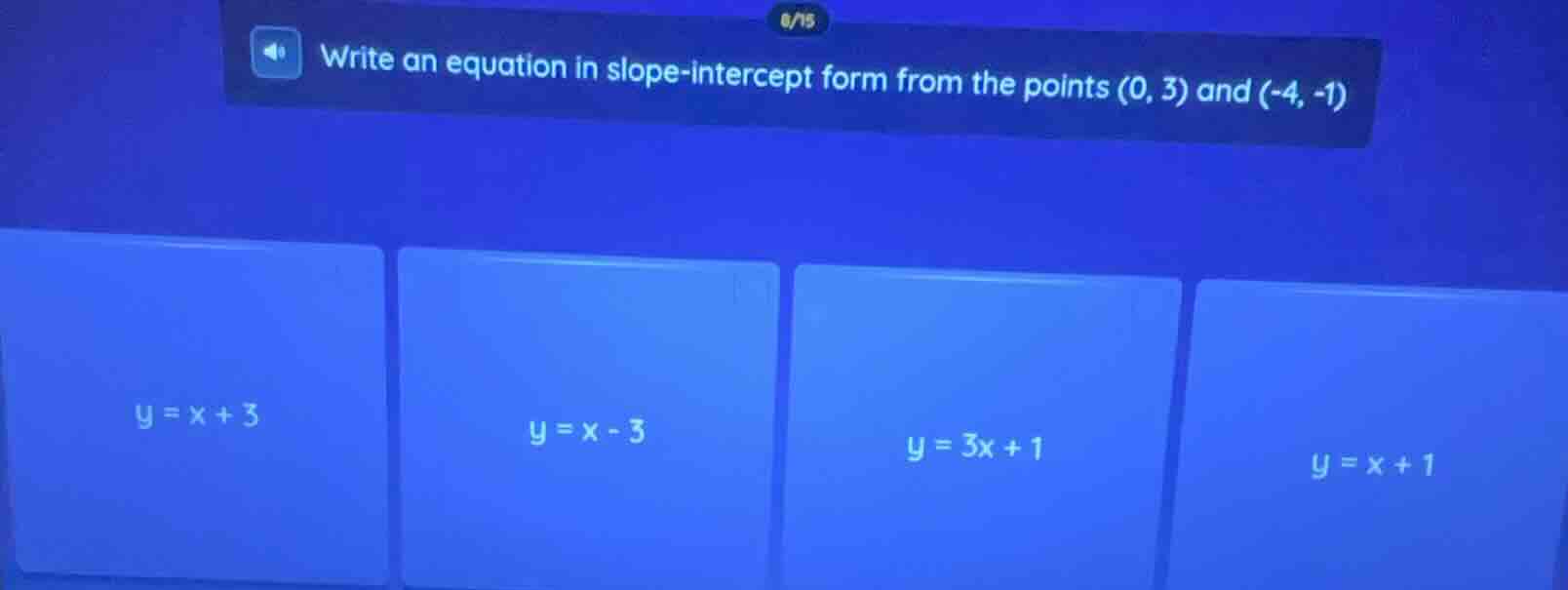 write an equation in slope-intercept form from the points (0, 3) and (-…