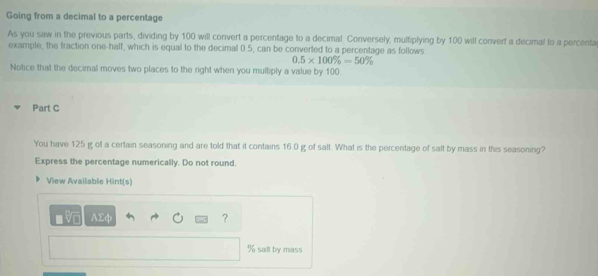 going from a decimal to a percentage as you saw in the previous parts, …