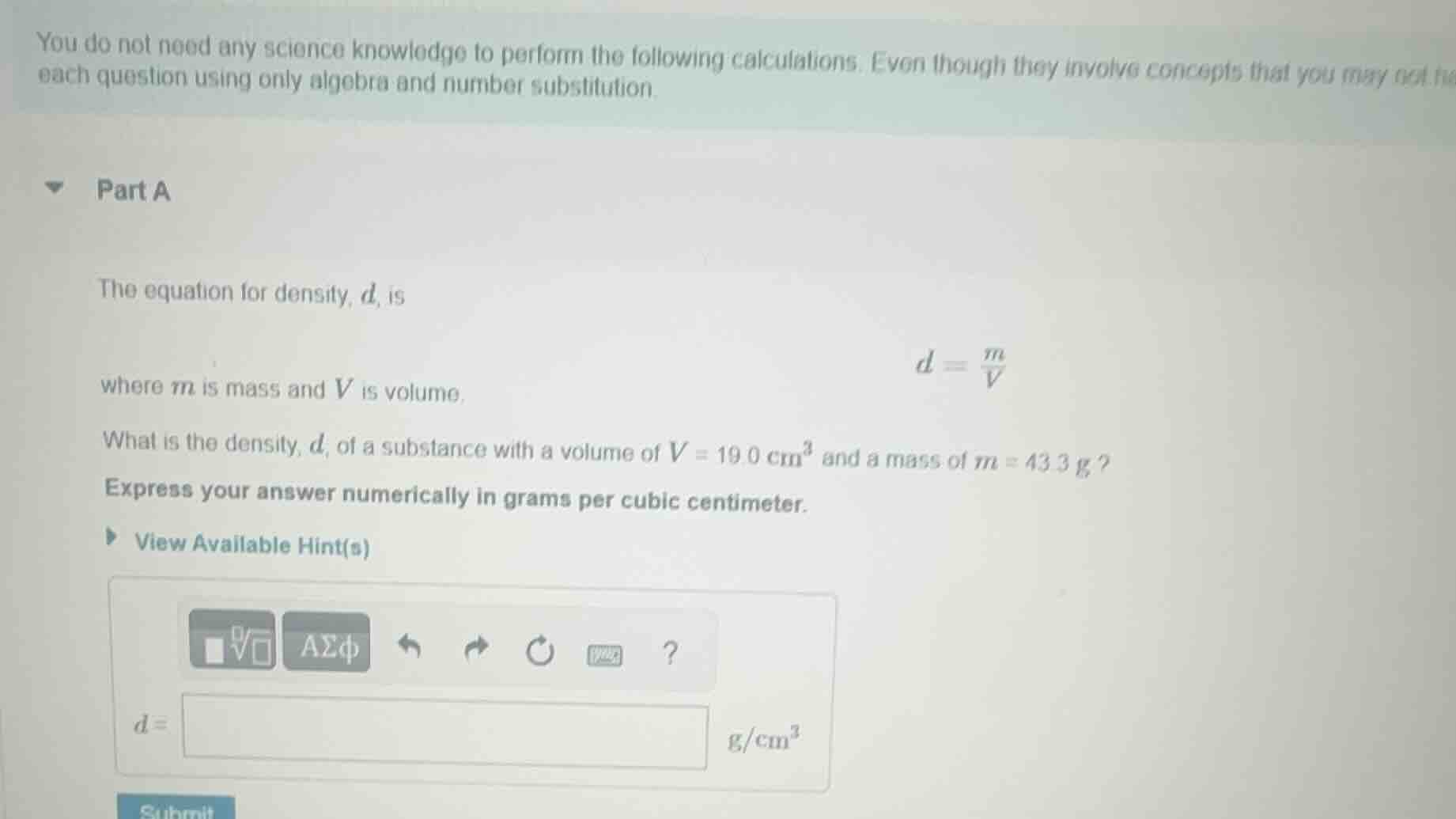 you do not need any science knowledge to perform the following calculat…