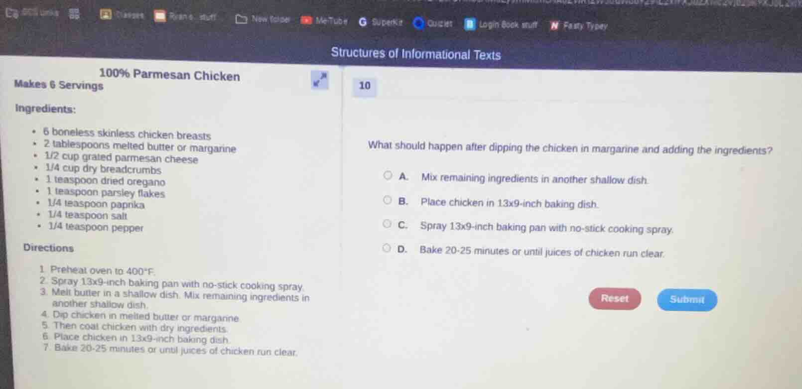 structures of informational texts 100% parmesan chicken makes 6 serving…