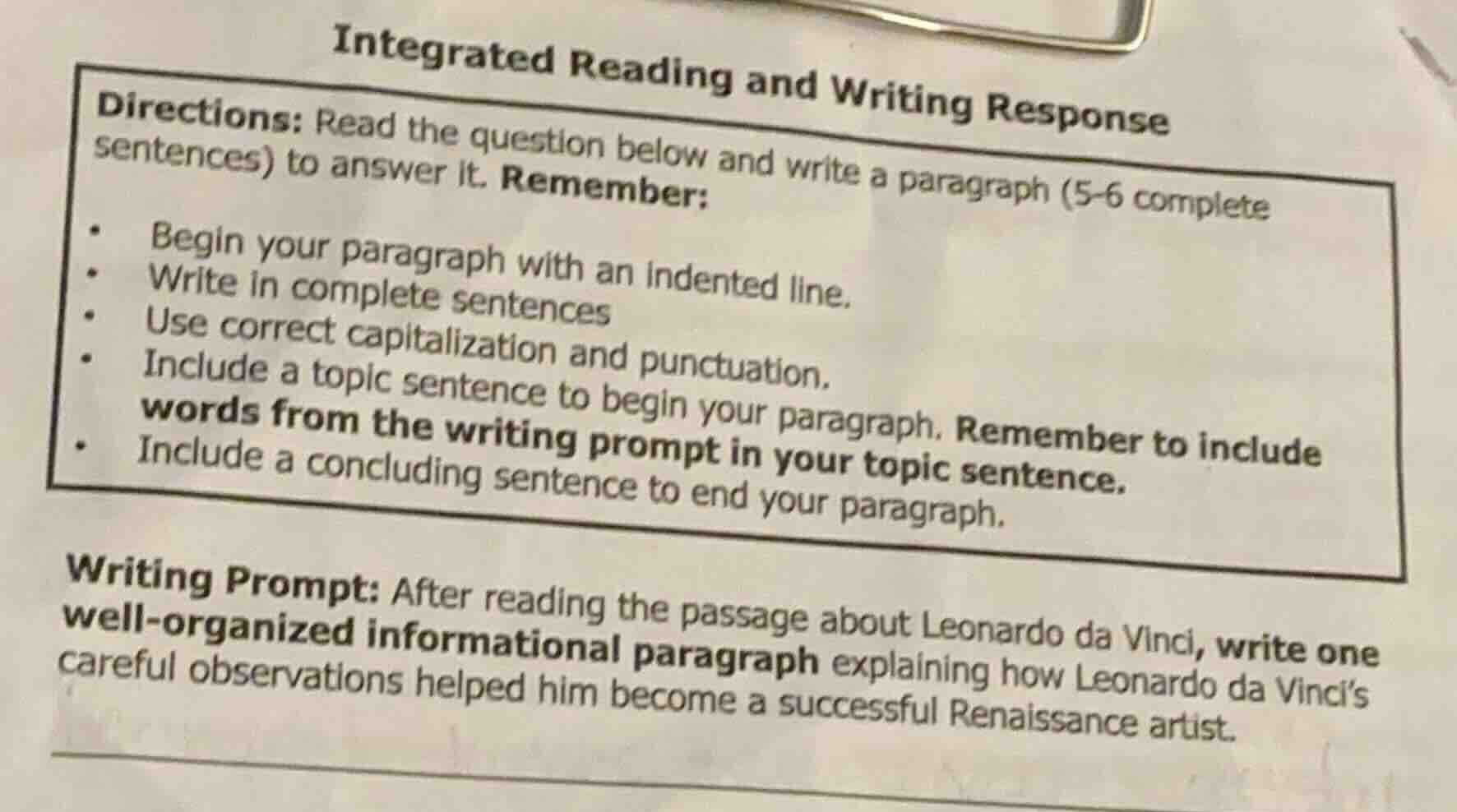 integrated reading and writing response directions: read the question b…