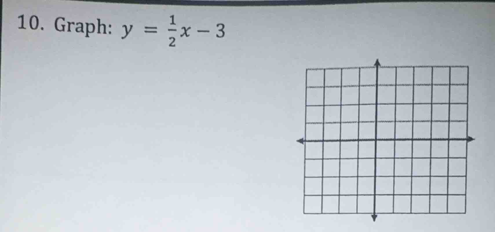 10. graph: $y = \\frac{1}{2}x - 3$