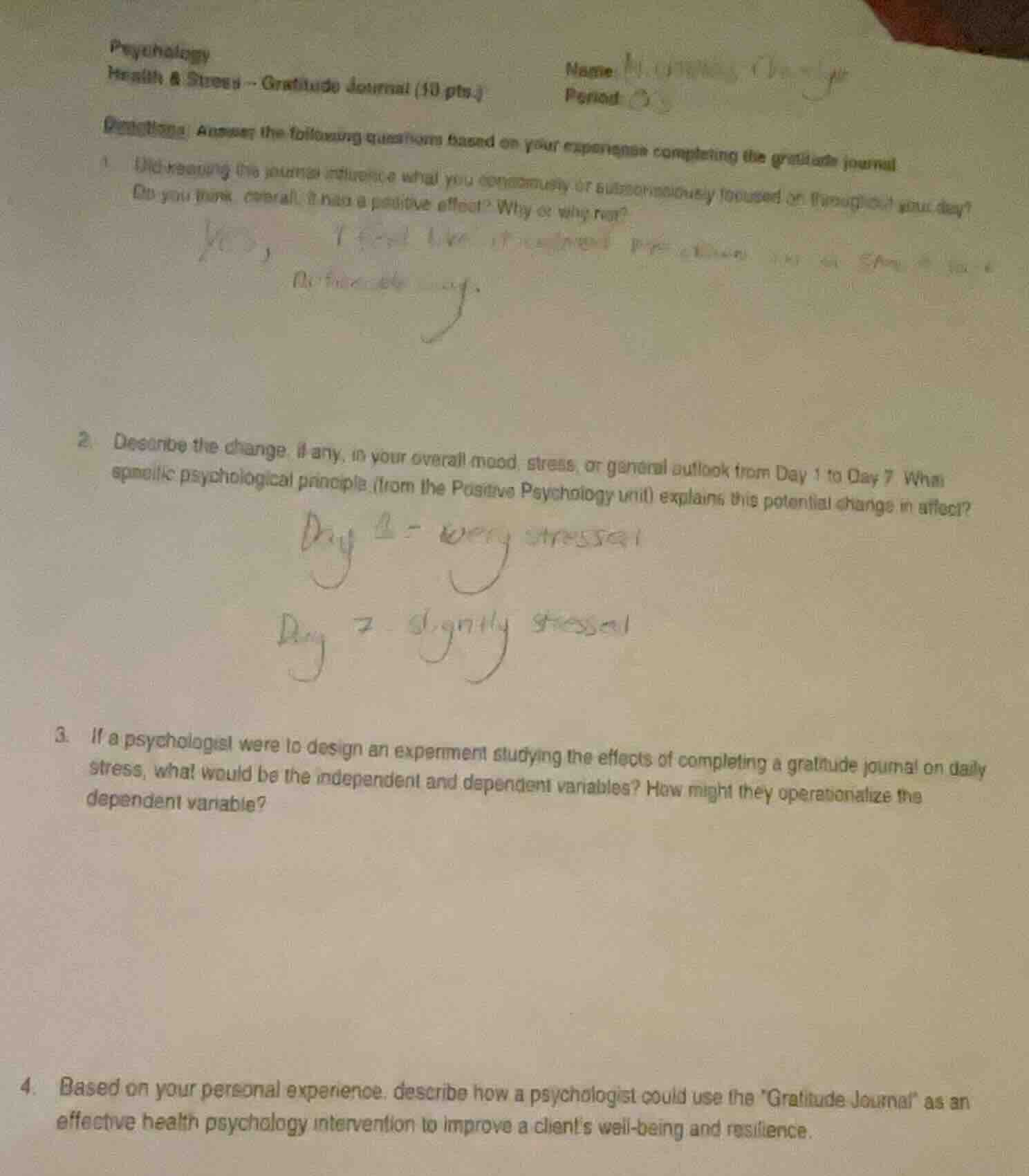 psychology health & stress -- gratitude journal (50 pts.) name period d…