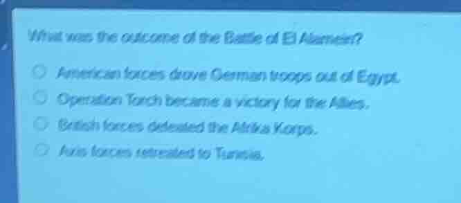 what was the outcome of the battle of el alamein? ○ american forces dro…
