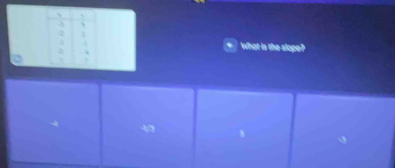 what is the slope? (there is a table with x and y values, but the text …