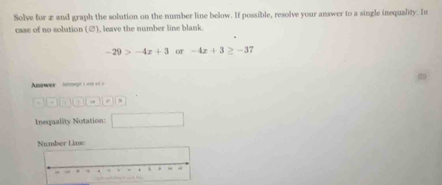 solve for x and graph the solution on the number line below. if possibl…
