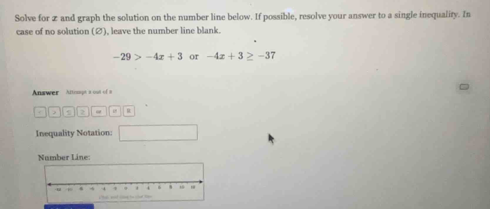 solve for x and graph the solution on the number line below. if possibl…