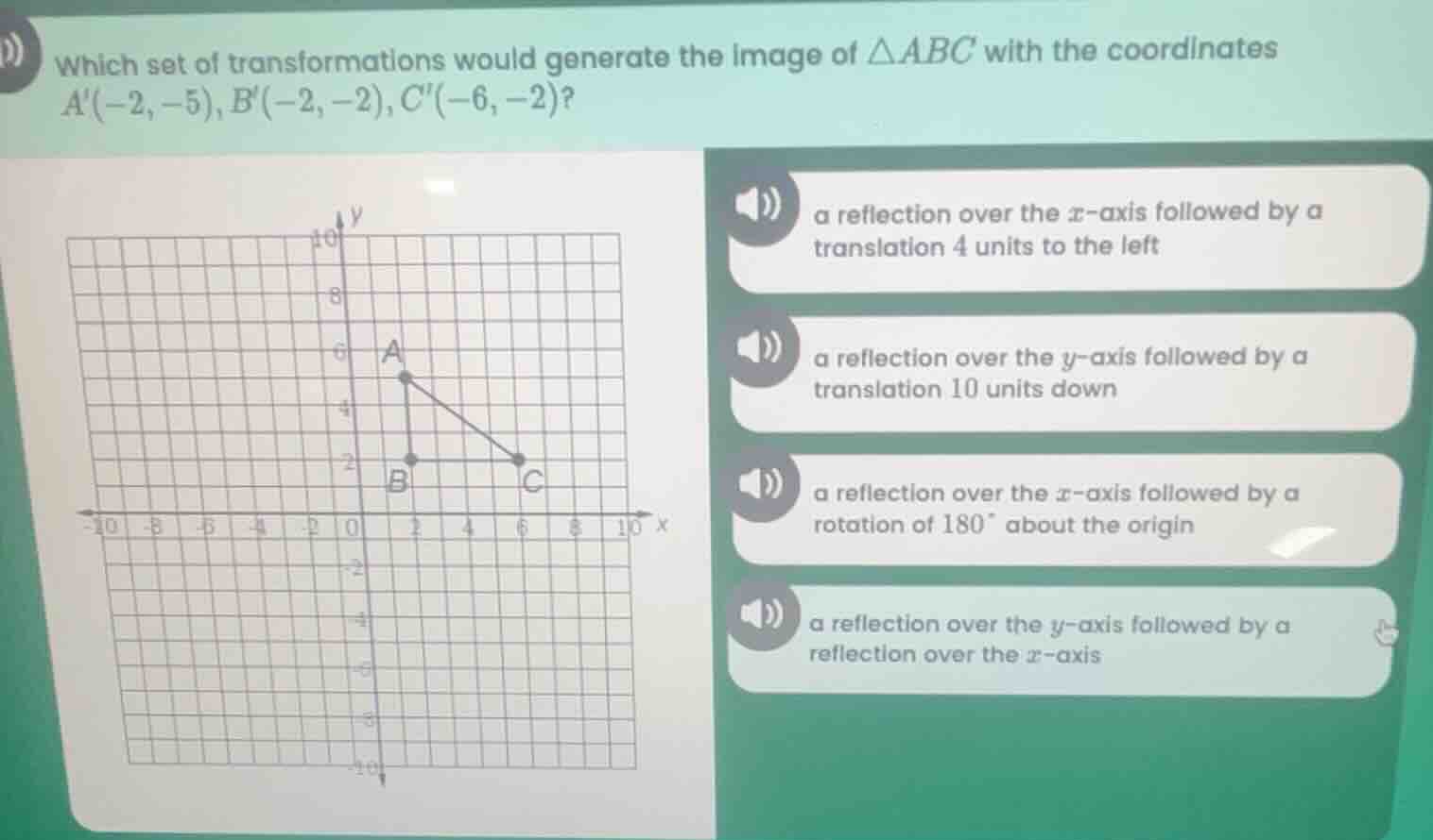 which set of transformations would generate the image of $\\triangle ab…