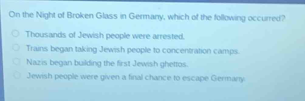 on the night of broken glass in germany, which of the following occurre…