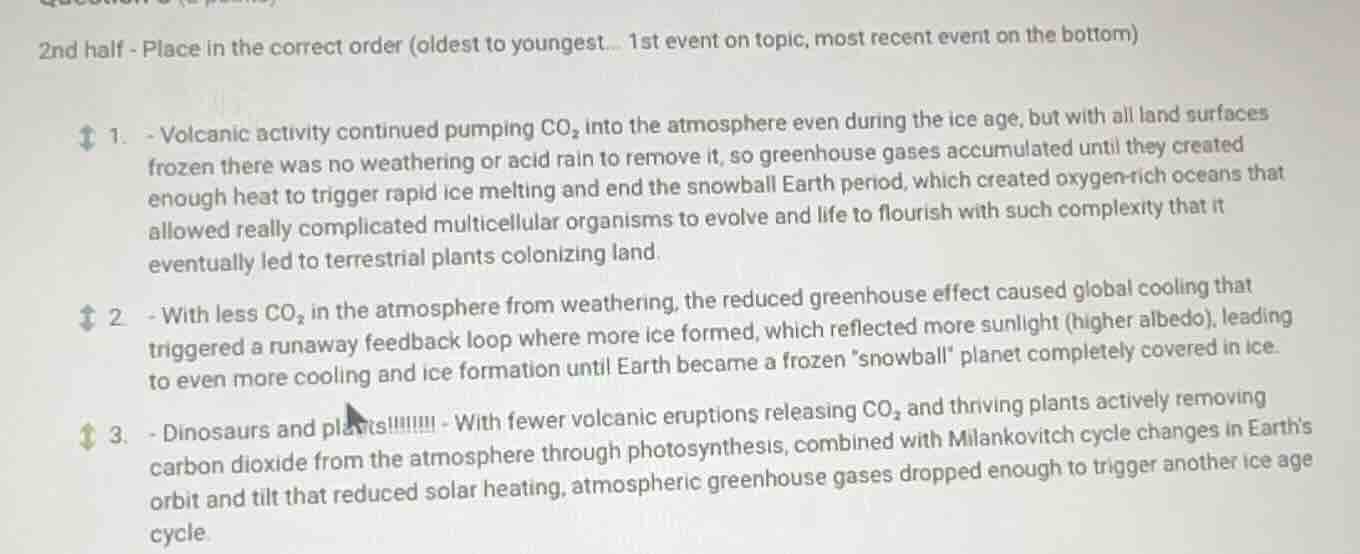 2nd half - place in the correct order (oldest to youngest... 1st event …