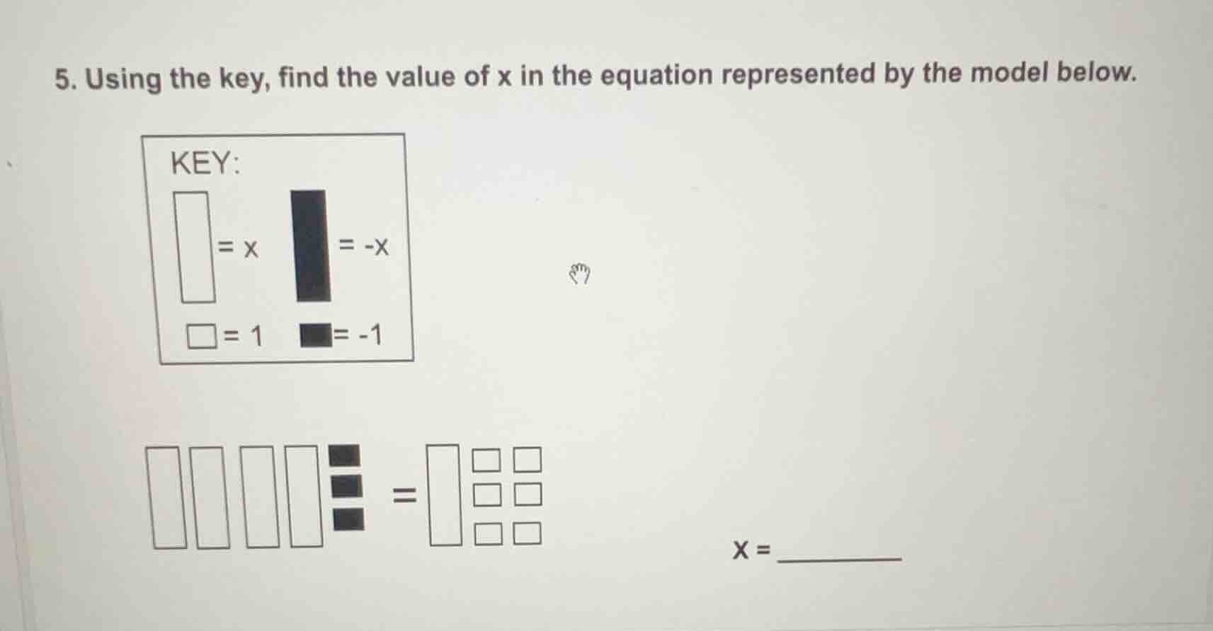 5. using the key, find the value of x in the equation represented by th…
