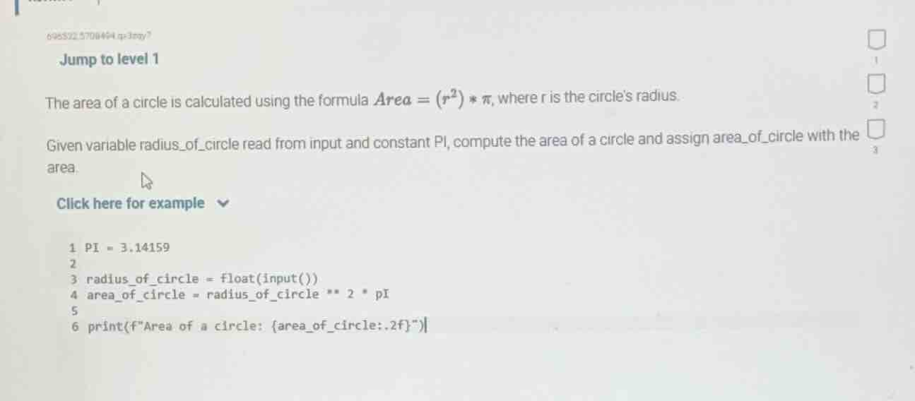 jump to level 1 the area of a circle is calculated using the formula $a…