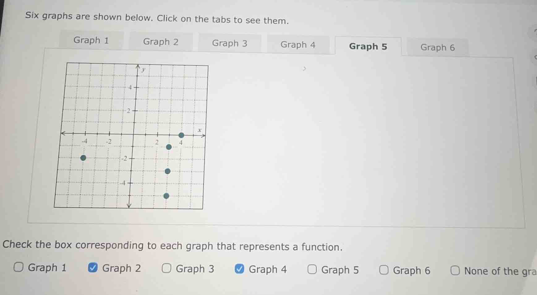 six graphs are shown below. click on the tabs to see them. graph 1 grap…
