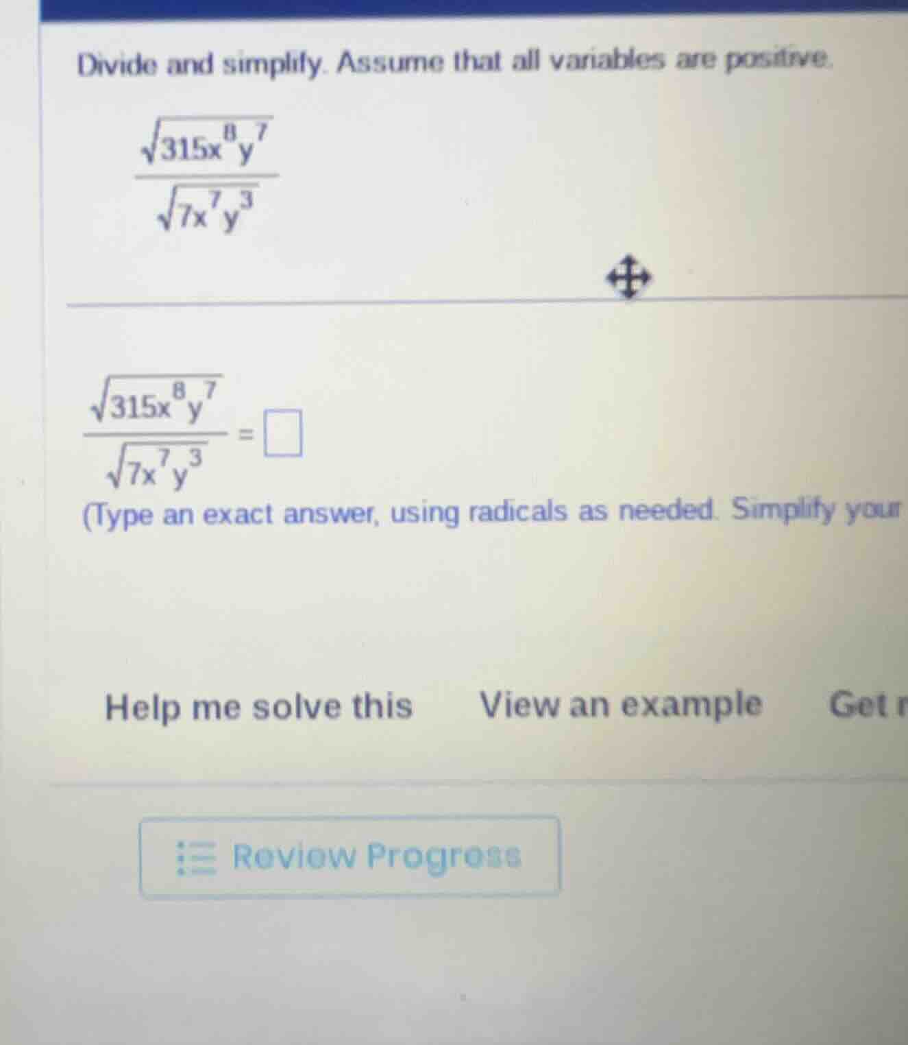 divide and simplify. assume that all variables are positive. \\(\\frac{…