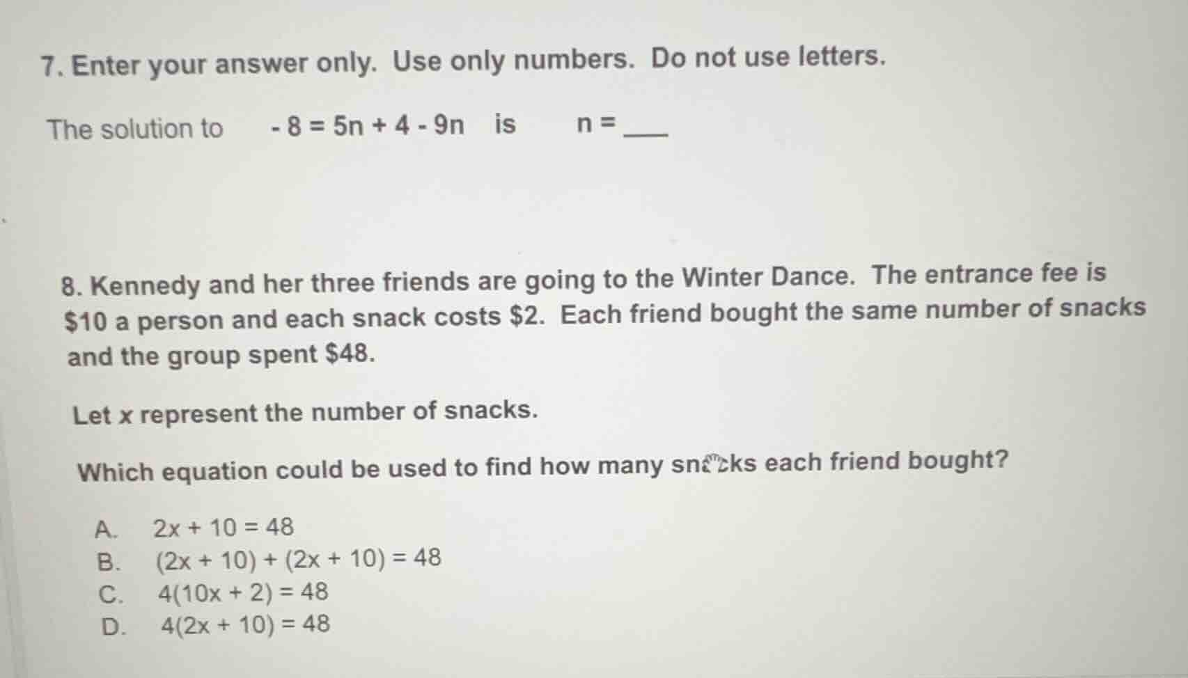 7. enter your answer only. use only numbers. do not use letters. the so…