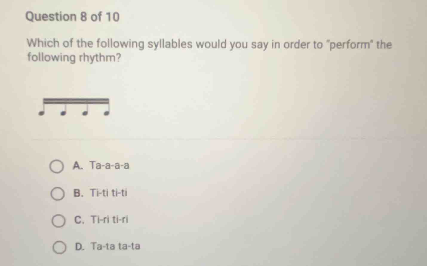 question 8 of 10 which of the following syllables would you say in orde…