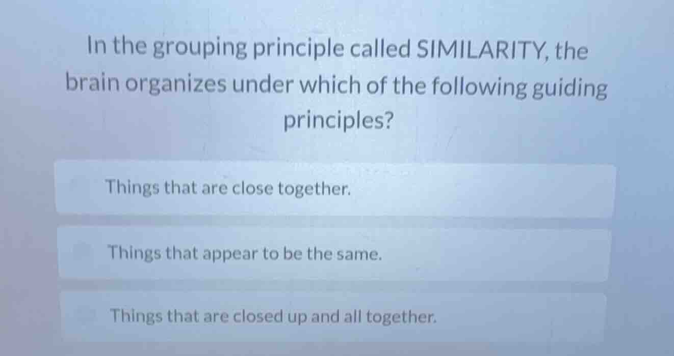 in the grouping principle called similarity, the brain organizes under …