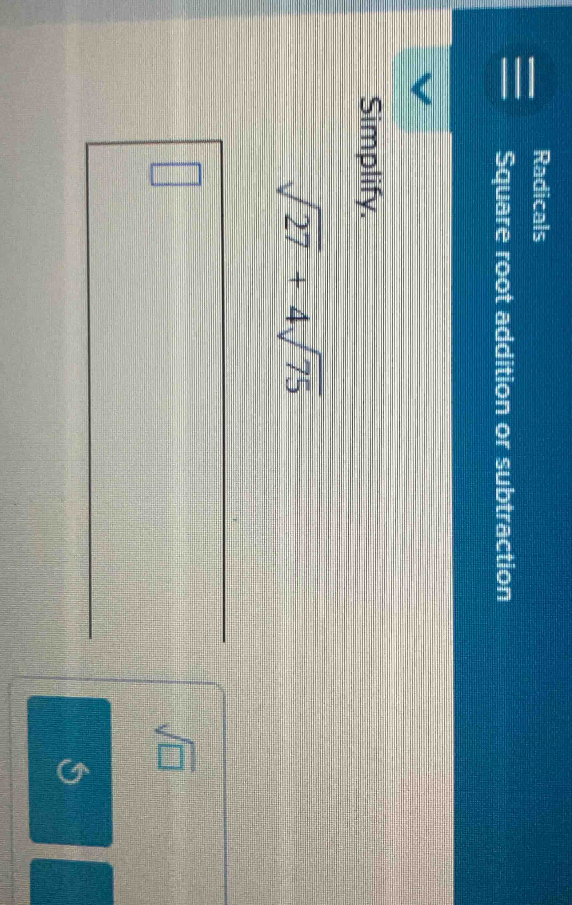 simplify. \\(\\sqrt{27} + 4\\sqrt{75}\\)