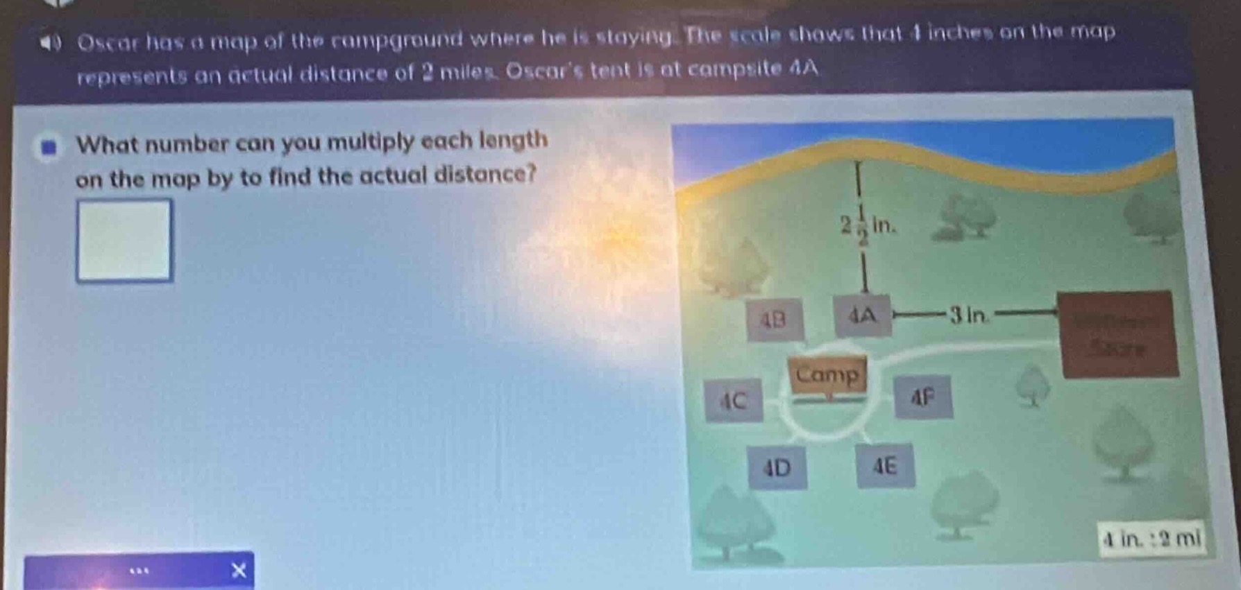 oscar has a map of the campground where he is staying. the scale shows …