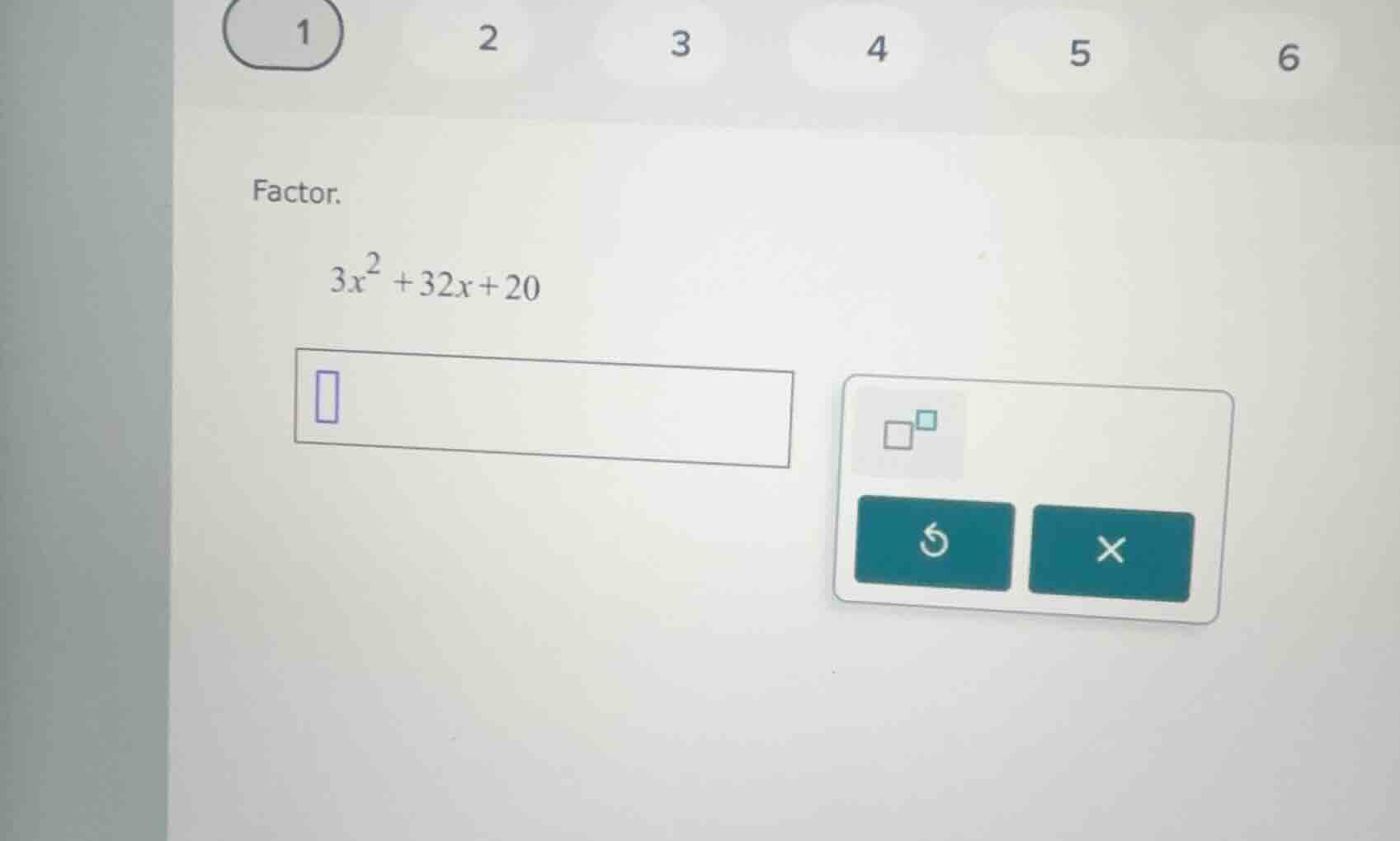factor. $3x^2 + 32x + 20$
