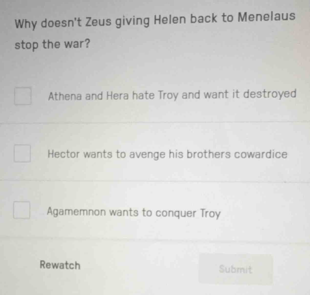 why doesnt zeus giving helen back to menelaus stop the war? athena and …