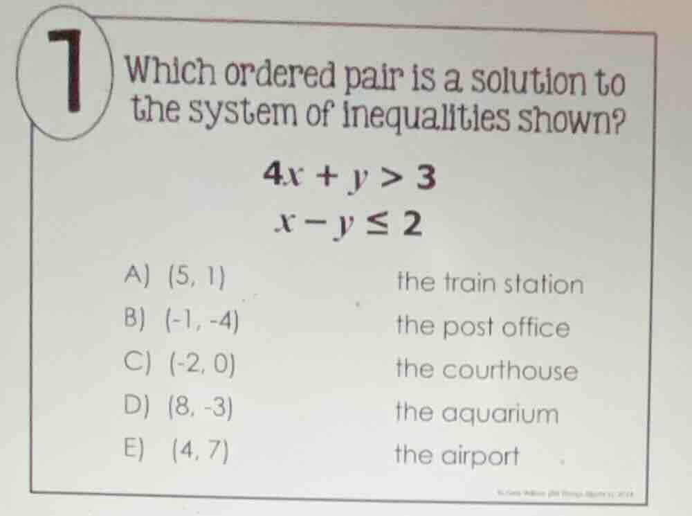 1 which ordered pair is a solution to the system of inequalities shown?…