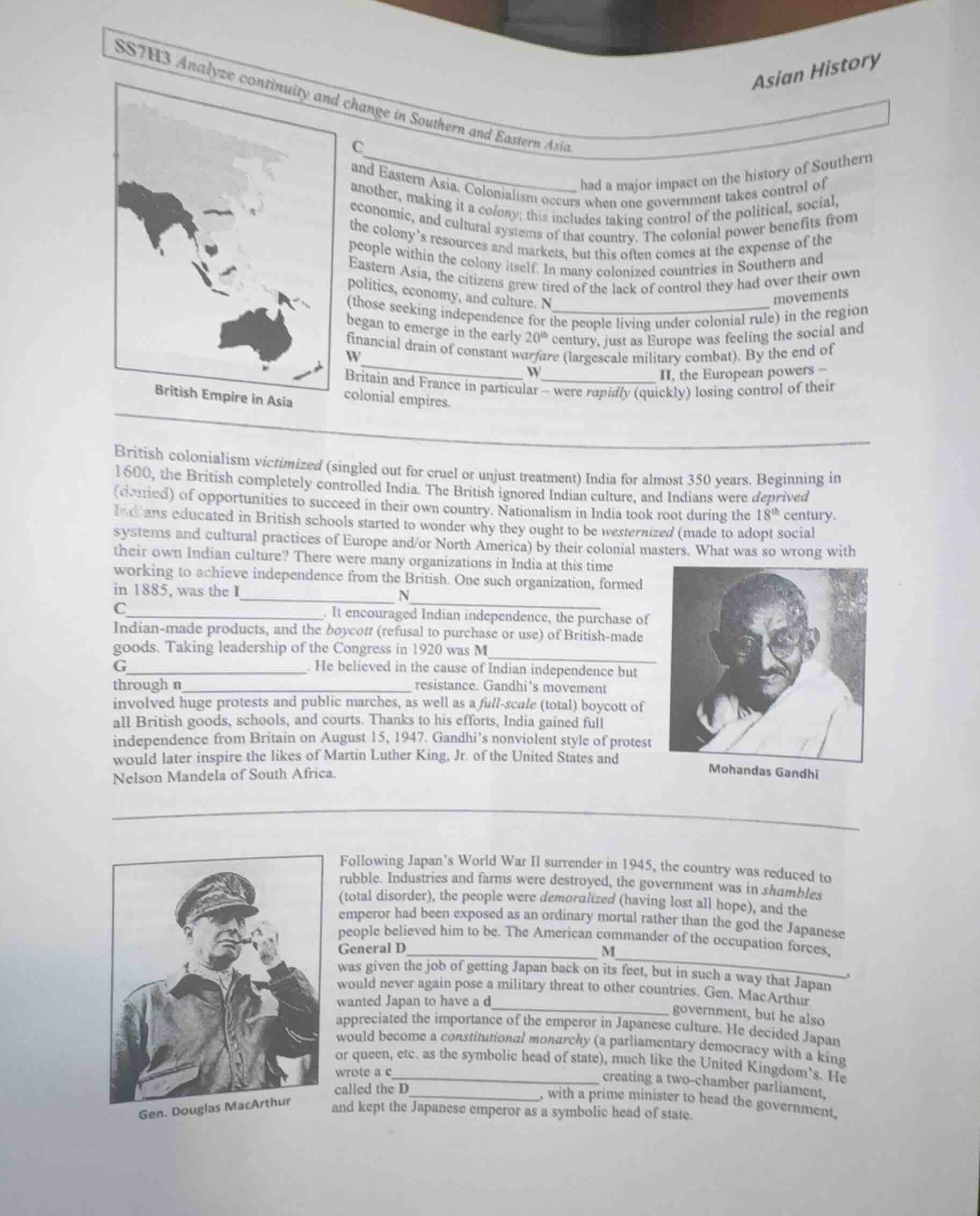 ss7h3 analyze continuity and change in southern and eastern asia. asian…