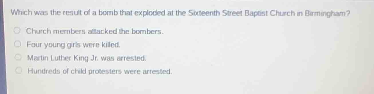 which was the result of a bomb that exploded at the sixteenth street ba…
