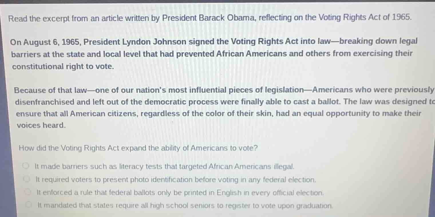 read the excerpt from an article written by president barack obama, ref…