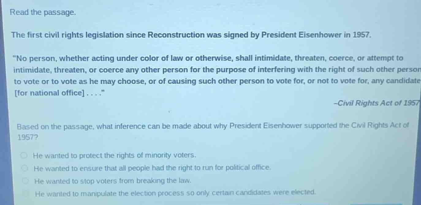 read the passage. the first civil rights legislation since reconstructi…