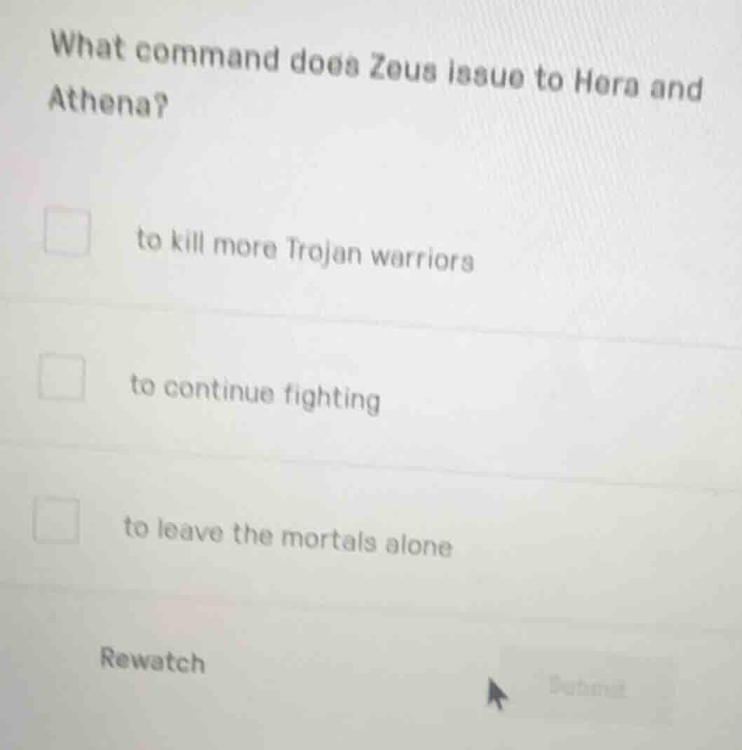what command does zeus issue to hera and athena? to kill more trojan wa…