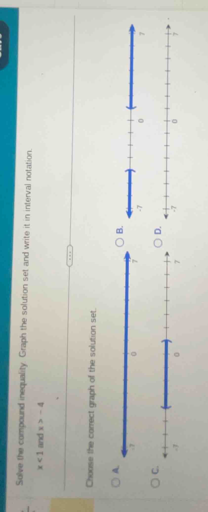 solve the compound inequality. graph the solution set and write it in i…