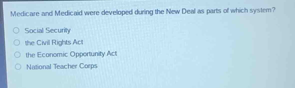 medicare and medicaid were developed during the new deal as parts of wh…