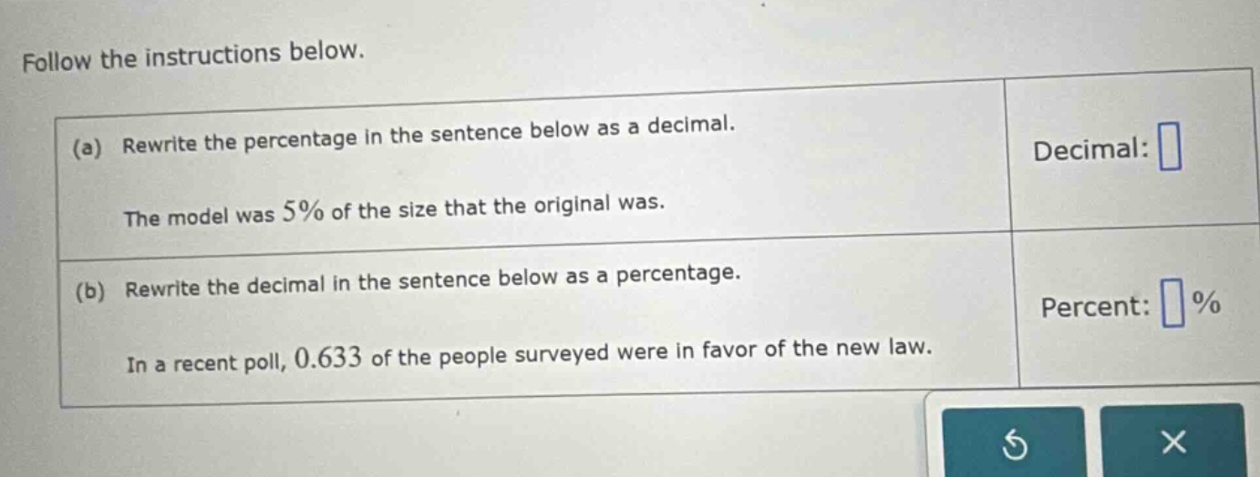 follow the instructions below. (a) rewrite the percentage in the senten…