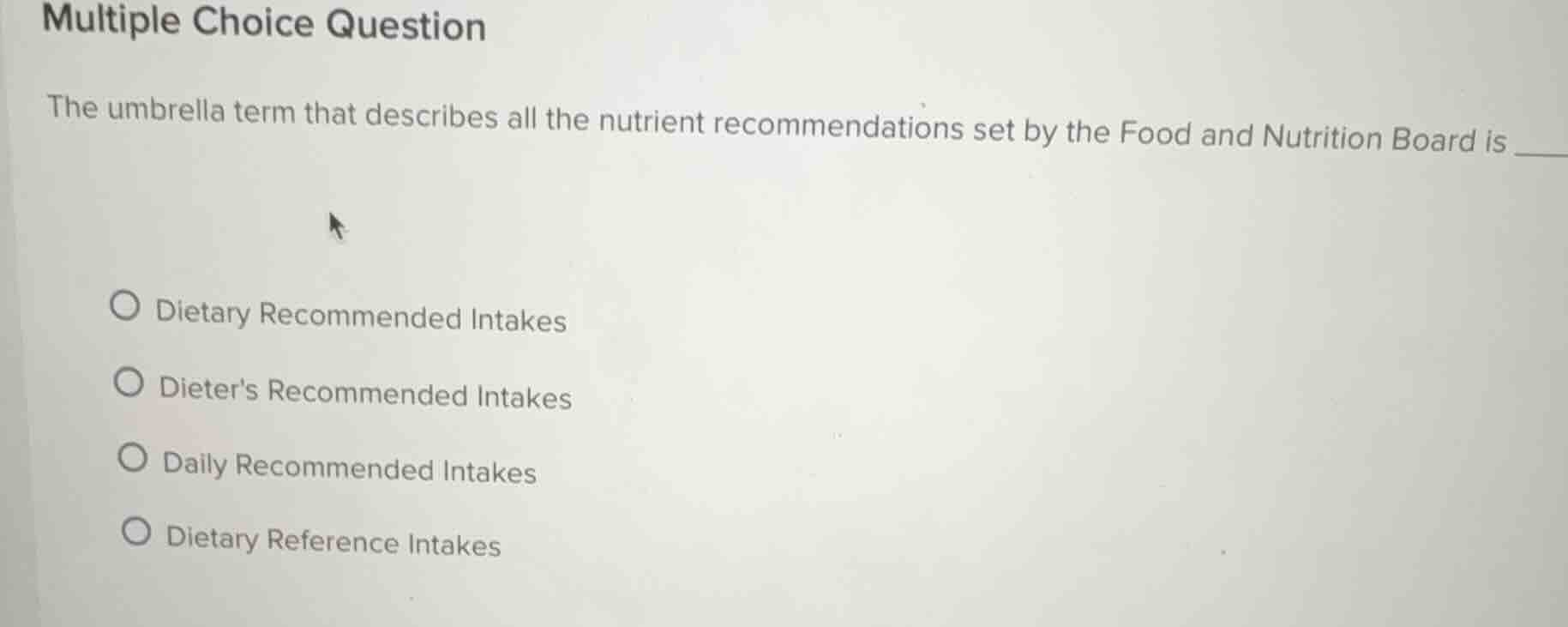 multiple choice question the umbrella term that describes all the nutri…