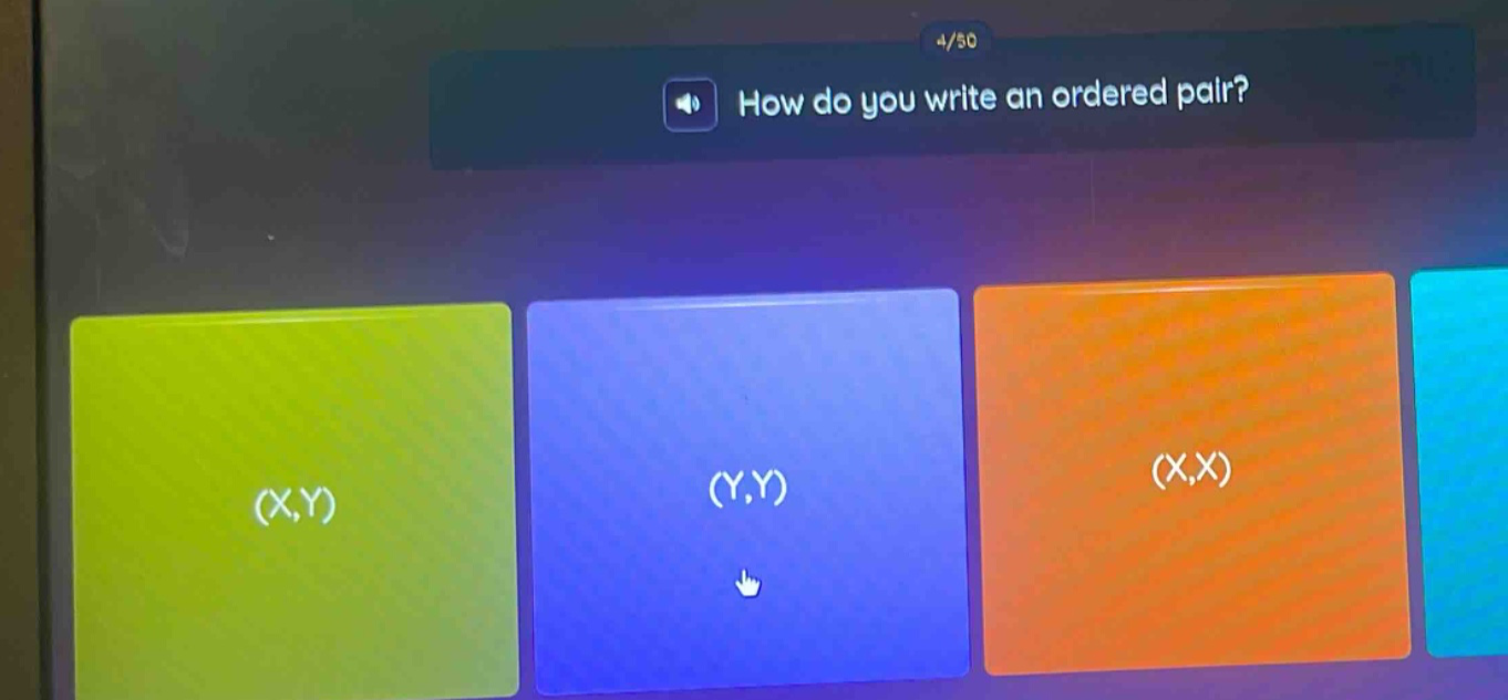 how do you write an ordered pair? options: (x,y), (y,y), (x,x)