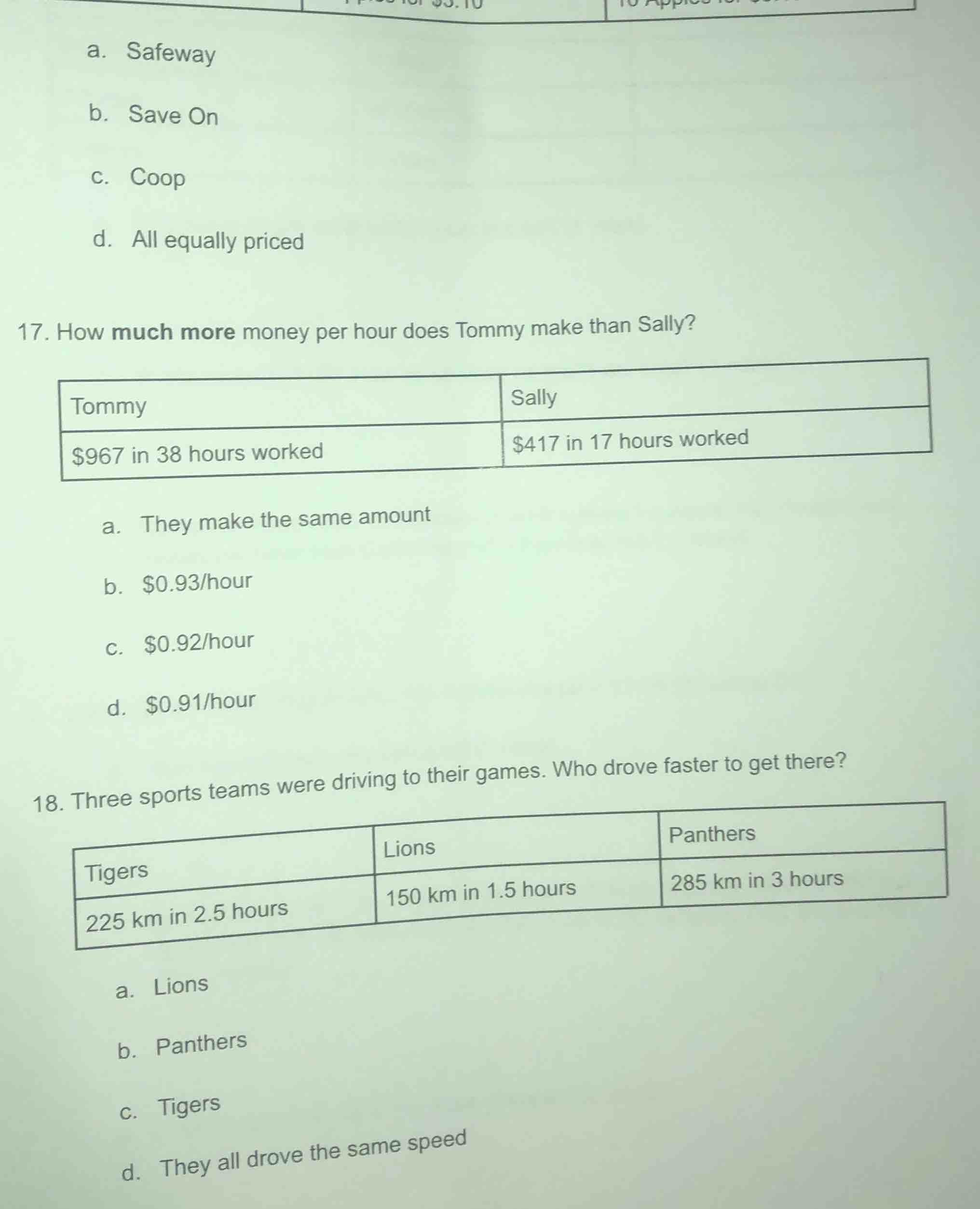 a. safeway b. save on c. coop d. all equally priced 17. how much more m…