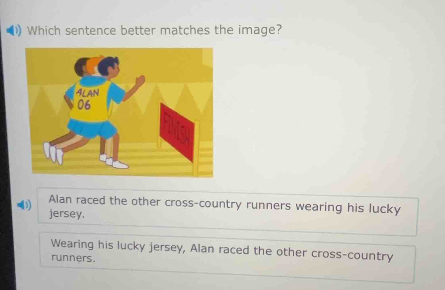 which sentence better matches the image? image of runners with one name…