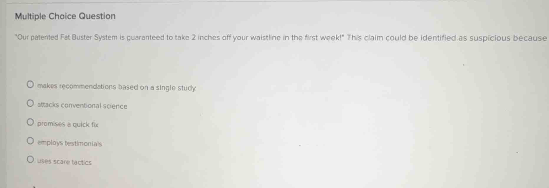 multiple choice question \our patented fat buster system is guaranteed …