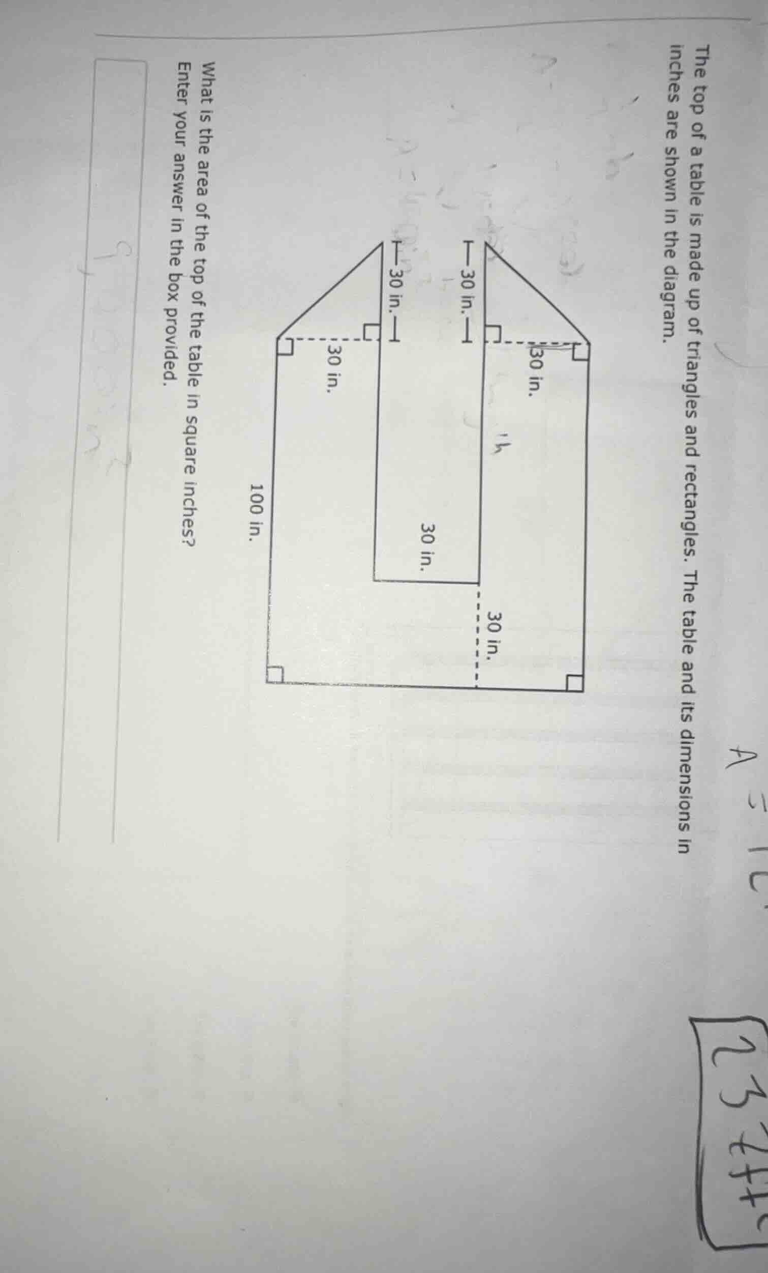 the top of a table is made up of triangles and rectangles. the table an…