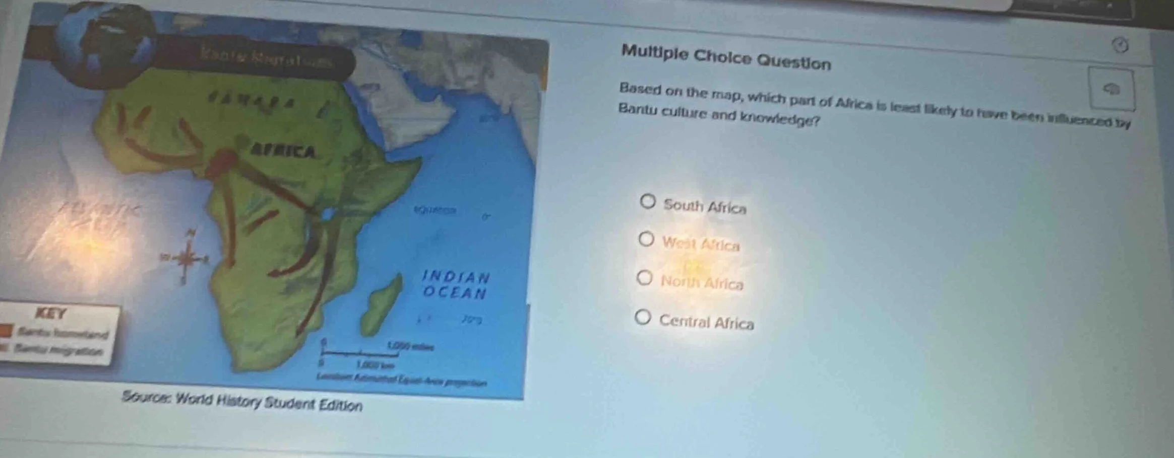 multiple choice question based on the map, which part of africa is leas…