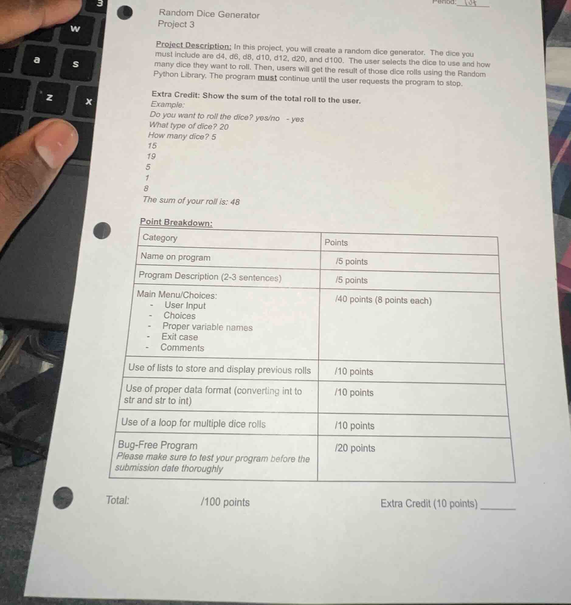 random dice generator project 3 project description: in this project, y…