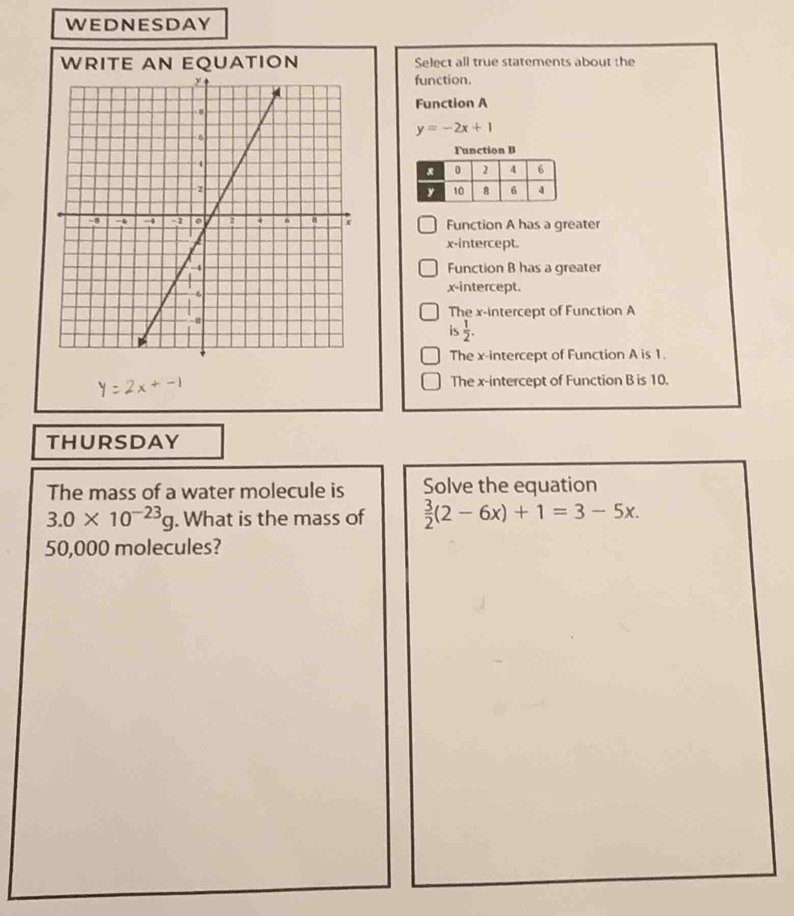 wednesday write an equation graph of a line y = 2x + -1 select all true…