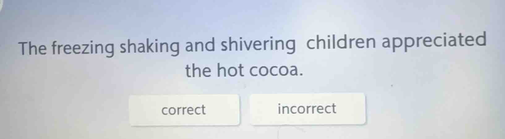 the freezing shaking and shivering children appreciated the hot cocoa. …