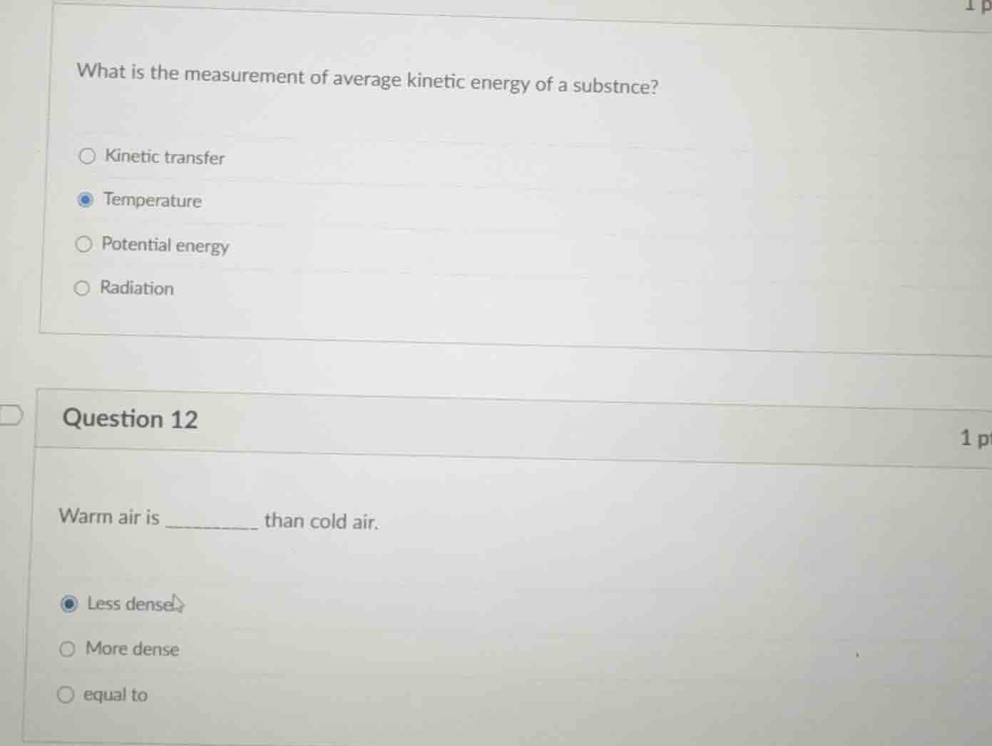 what is the measurement of average kinetic energy of a substnce? ○ kine…