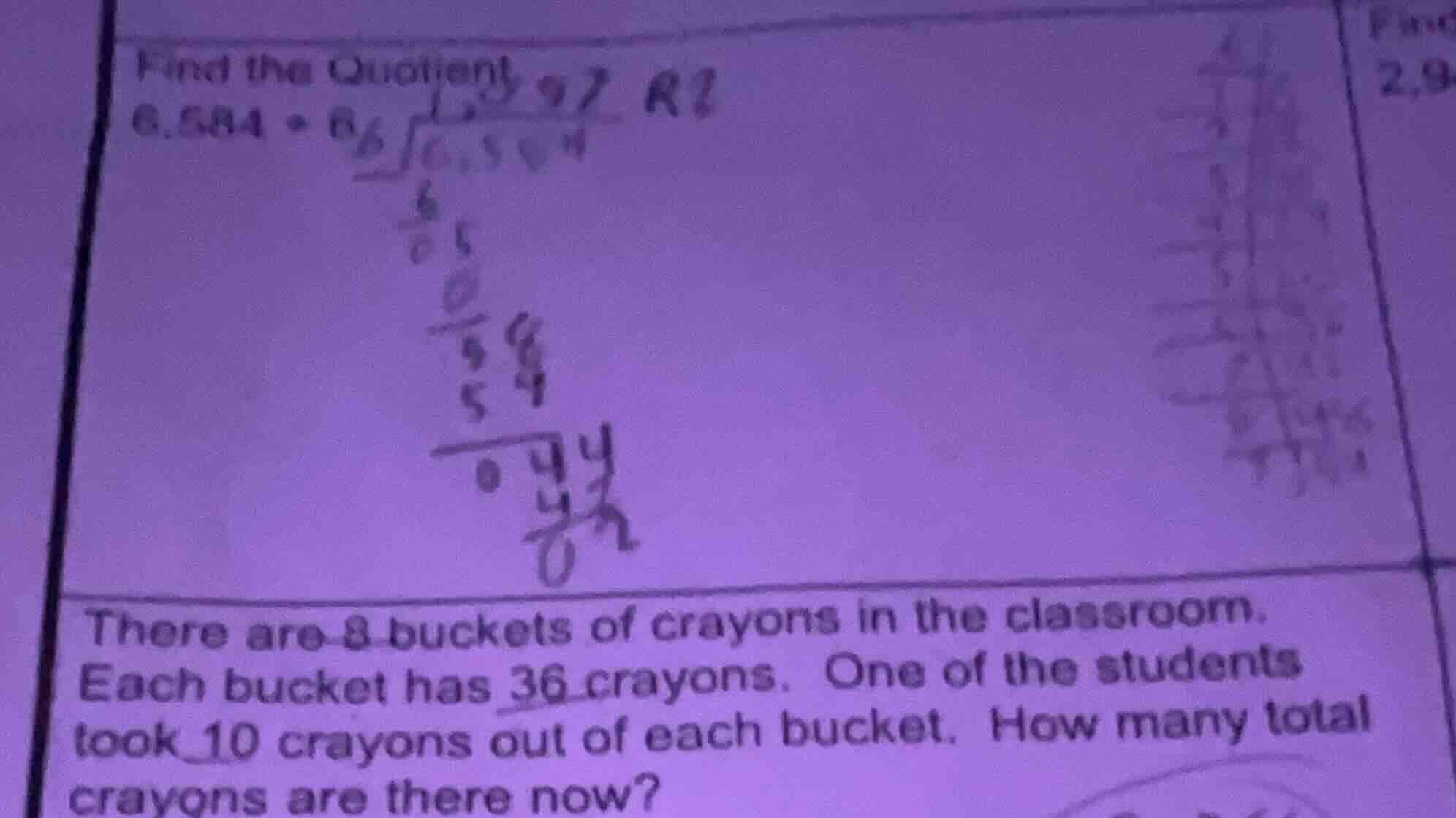 find the quotient 6.584 ÷ 6 there are 8 buckets of crayons in the class…