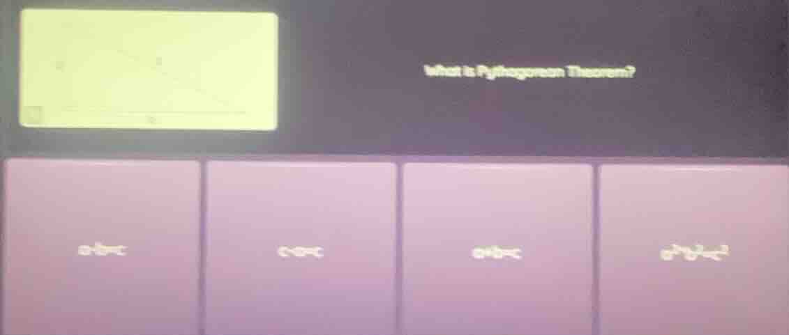 what is pythagorean theorem? a - b = c c - a = c a + b = c a² + b² = c²