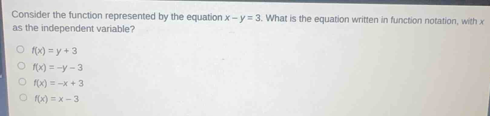 consider the function represented by the equation ( x - y = 3 ). what i…